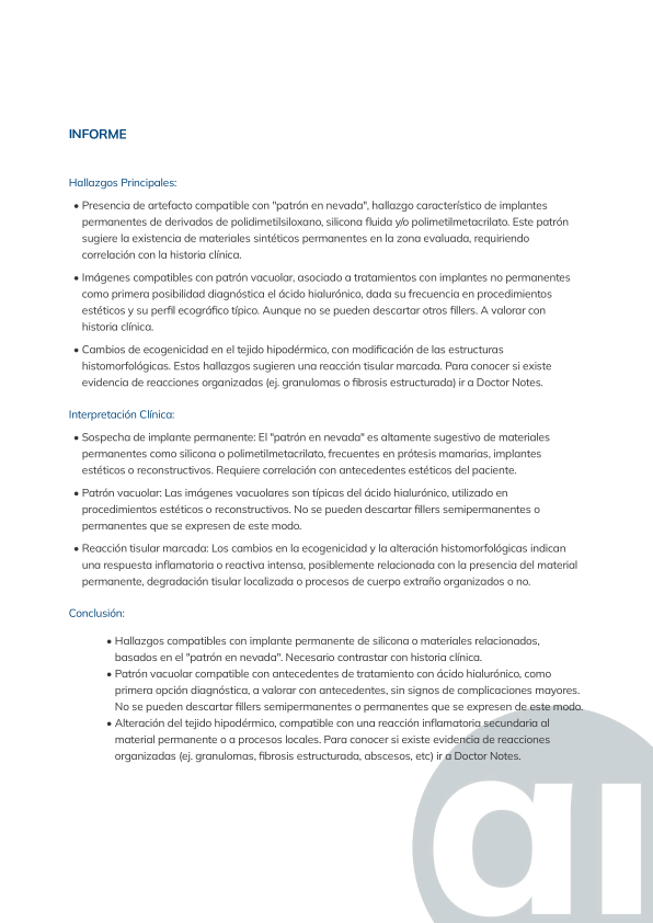 Página de hallazgos de un informe real de Nesai Face